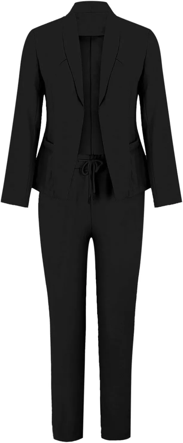 2 Piece Outfits for Women Dressy Blazer Jackets High Waisted Straight Leg Pants Suits Set Business Casual Office