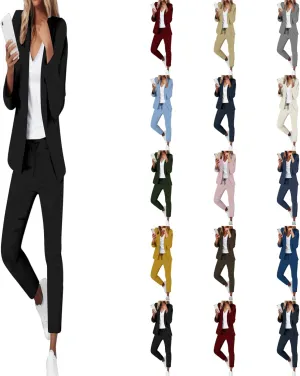 2 Piece Outfits for Women Dressy Blazer Jackets High Waisted Straight Leg Pants Suits Set Business Casual Office
