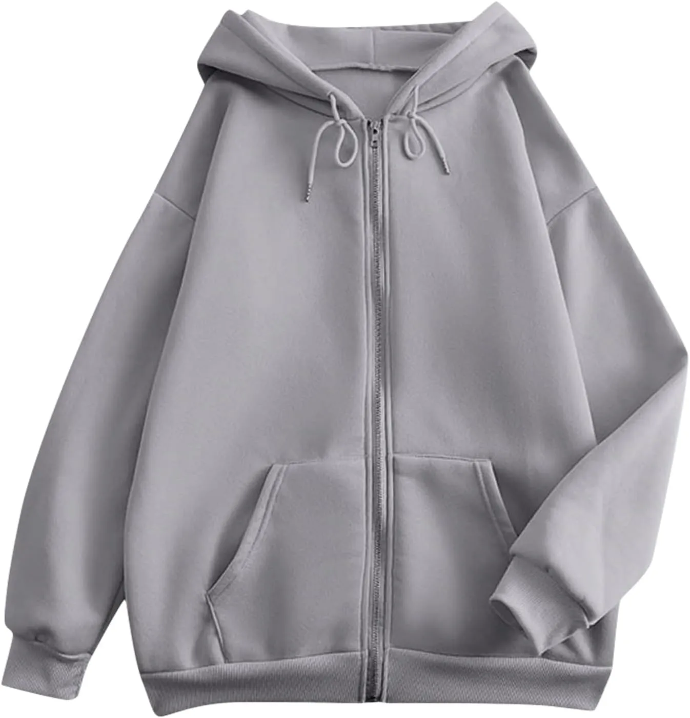 2025 Spring Women's Drawstring Zip Up Cute Hoodies Soft Jacket Plus Size Casual Sweatshirts with Pocket