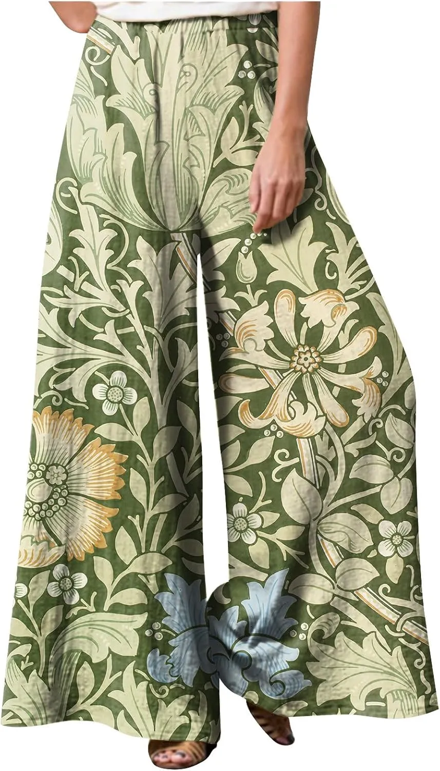 2025 Trendy Summer Flowy Gauze Pants That Look Like Skirts- Boho Drawstring Linen Wide Leg Palazzo Trousers