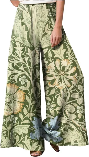 2025 Trendy Summer Flowy Gauze Pants That Look Like Skirts- Boho Drawstring Linen Wide Leg Palazzo Trousers