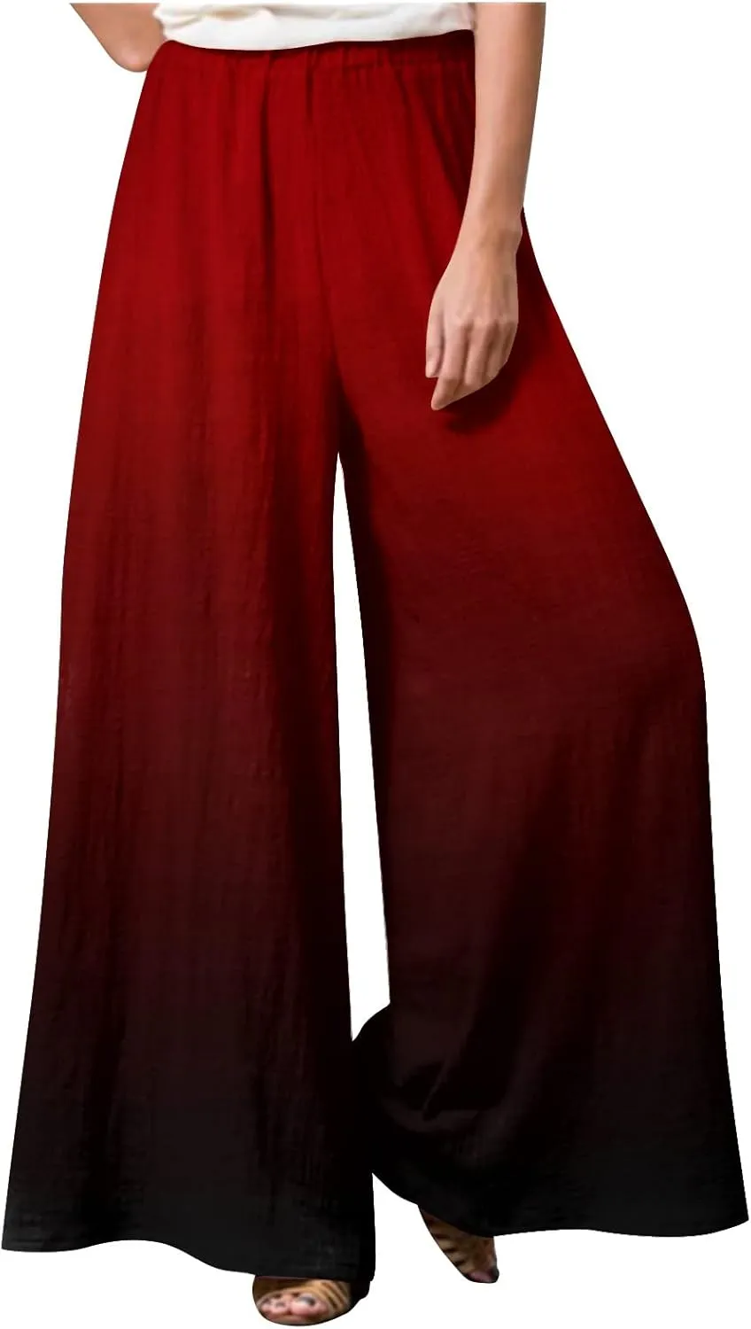 2025 Trendy Summer Flowy Gauze Pants That Look Like Skirts- Boho Linen Wide Leg Palazzo Drawstring Trousers