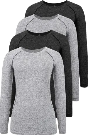 3-4 Pack Dry Fit Long Sleeve Tshirt for Women Moisture Wicking Long Sleeve Tee Outdoor Compression Running Workout Tops
