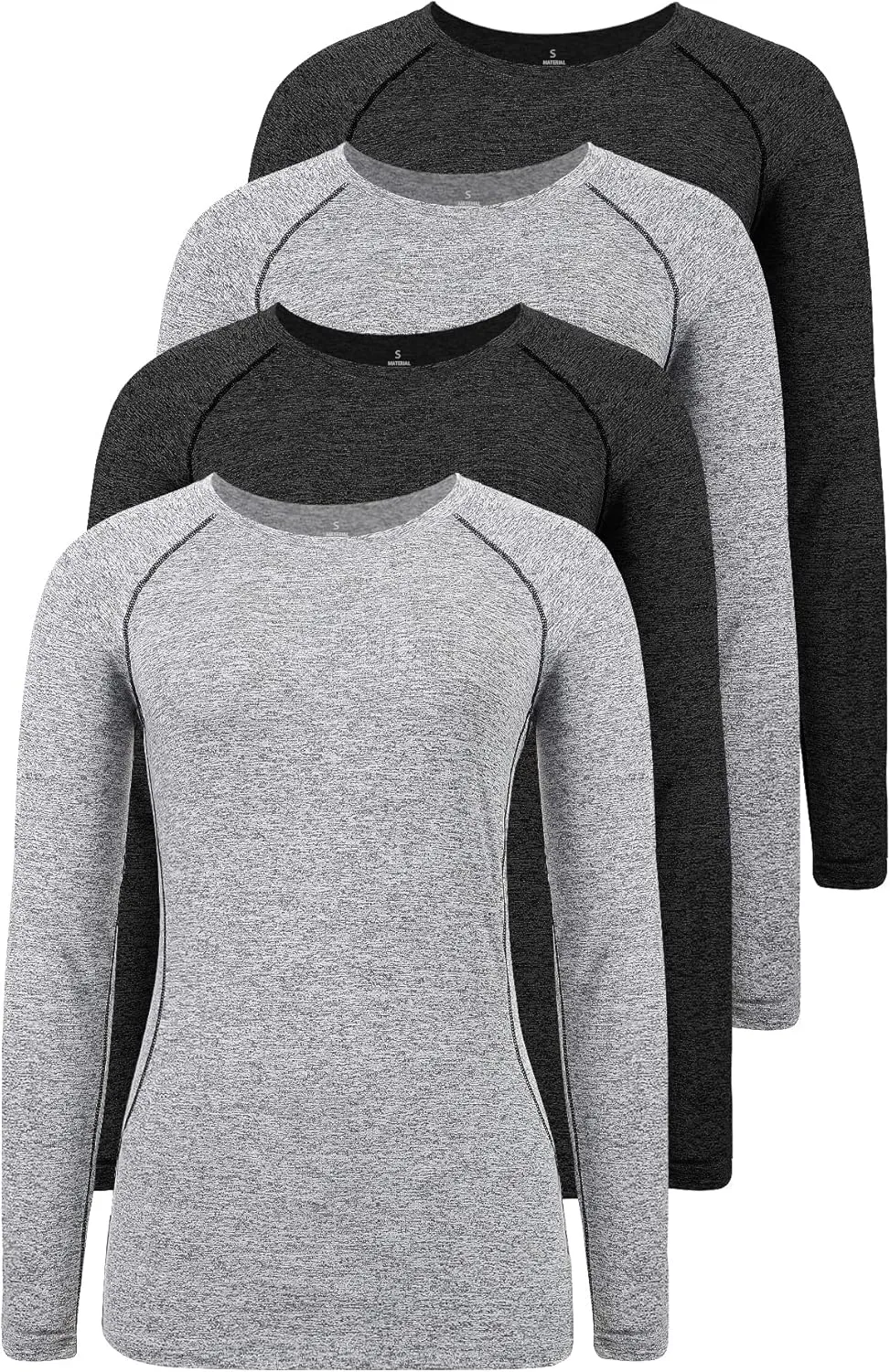 3-4 Pack Dry Fit Long Sleeve Tshirt for Women Moisture Wicking Long Sleeve Tee Outdoor Compression Running Workout Tops
