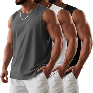 3 Pack Men's Big and Tall Tank Tops, Crewneck Sleeveless Tee Shirts Cotton Workout Swim Running Gym Muscle Shirts