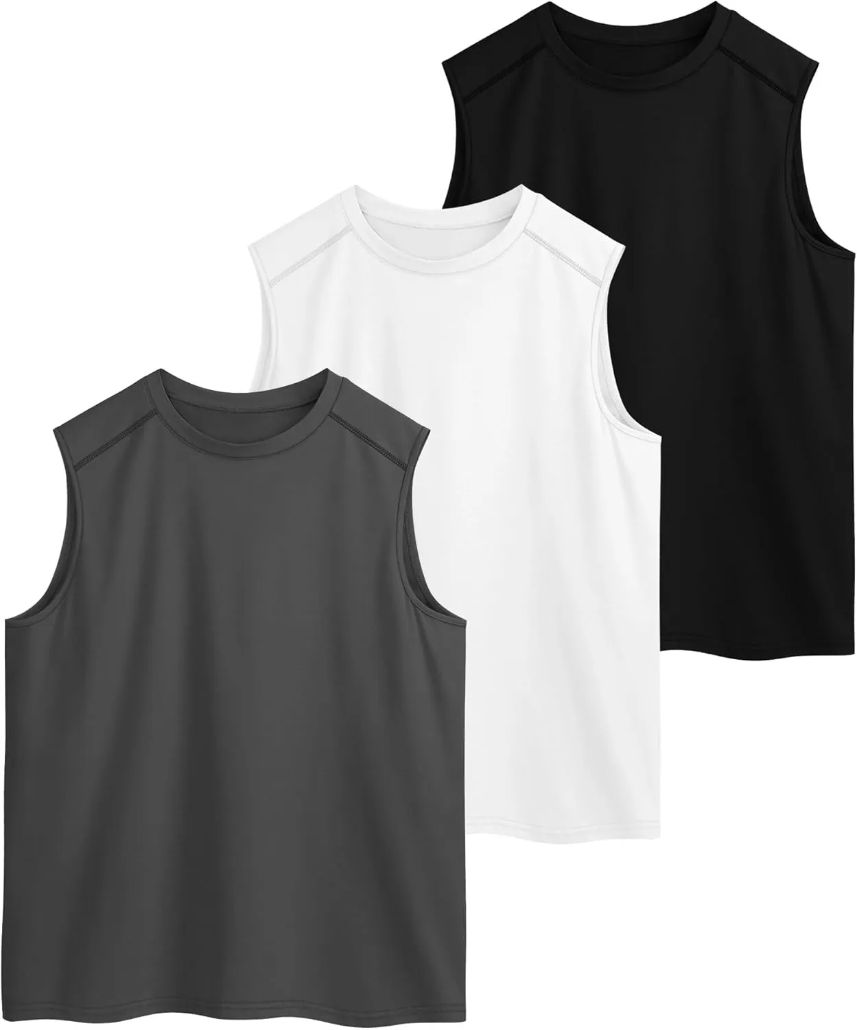 3 Pack Men's Big and Tall Tank Tops, Crewneck Sleeveless Tee Shirts Cotton Workout Swim Running Gym Muscle Shirts
