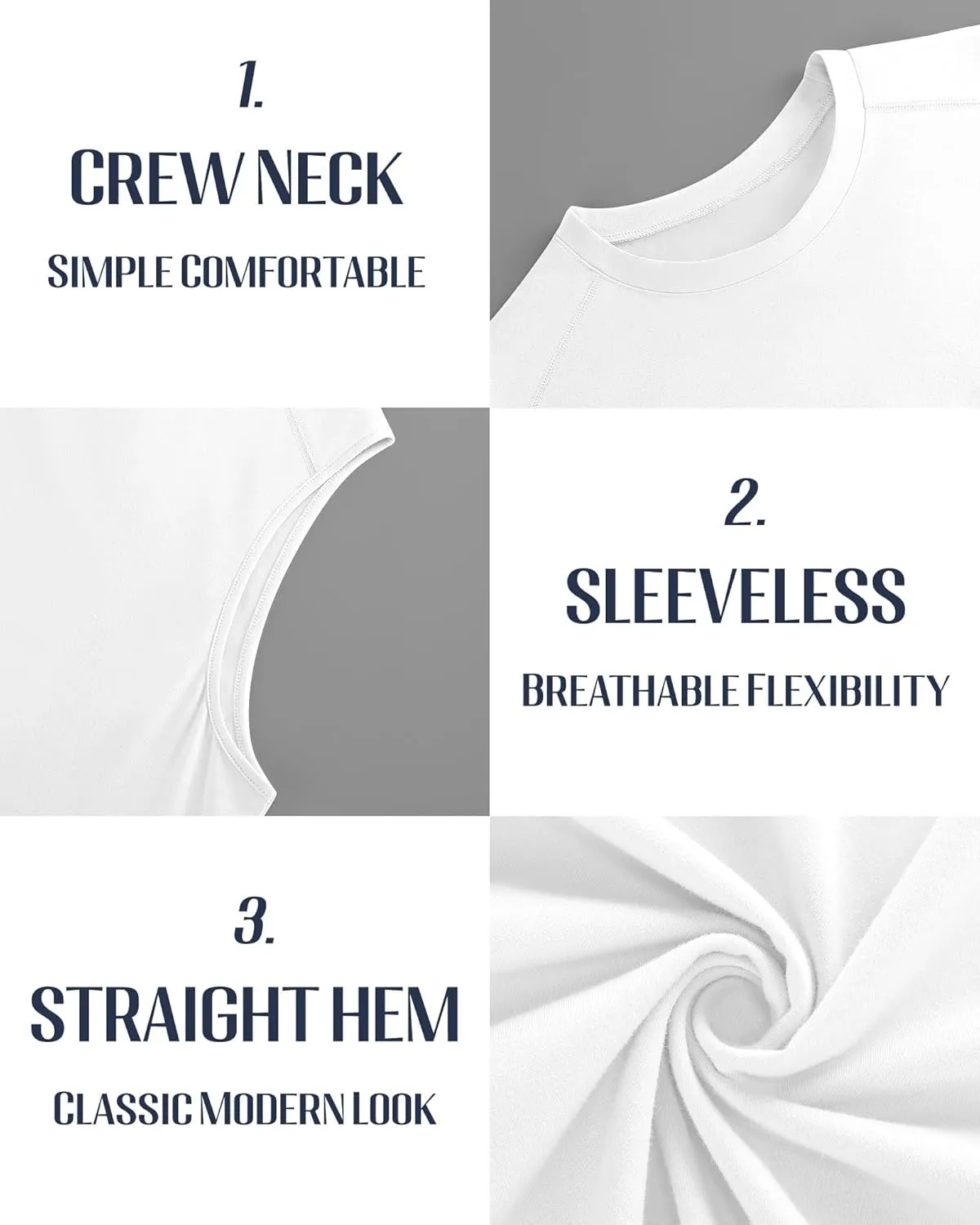3 Pack Men's Big and Tall Tank Tops, Crewneck Sleeveless Tee Shirts Cotton Workout Swim Running Gym Muscle Shirts