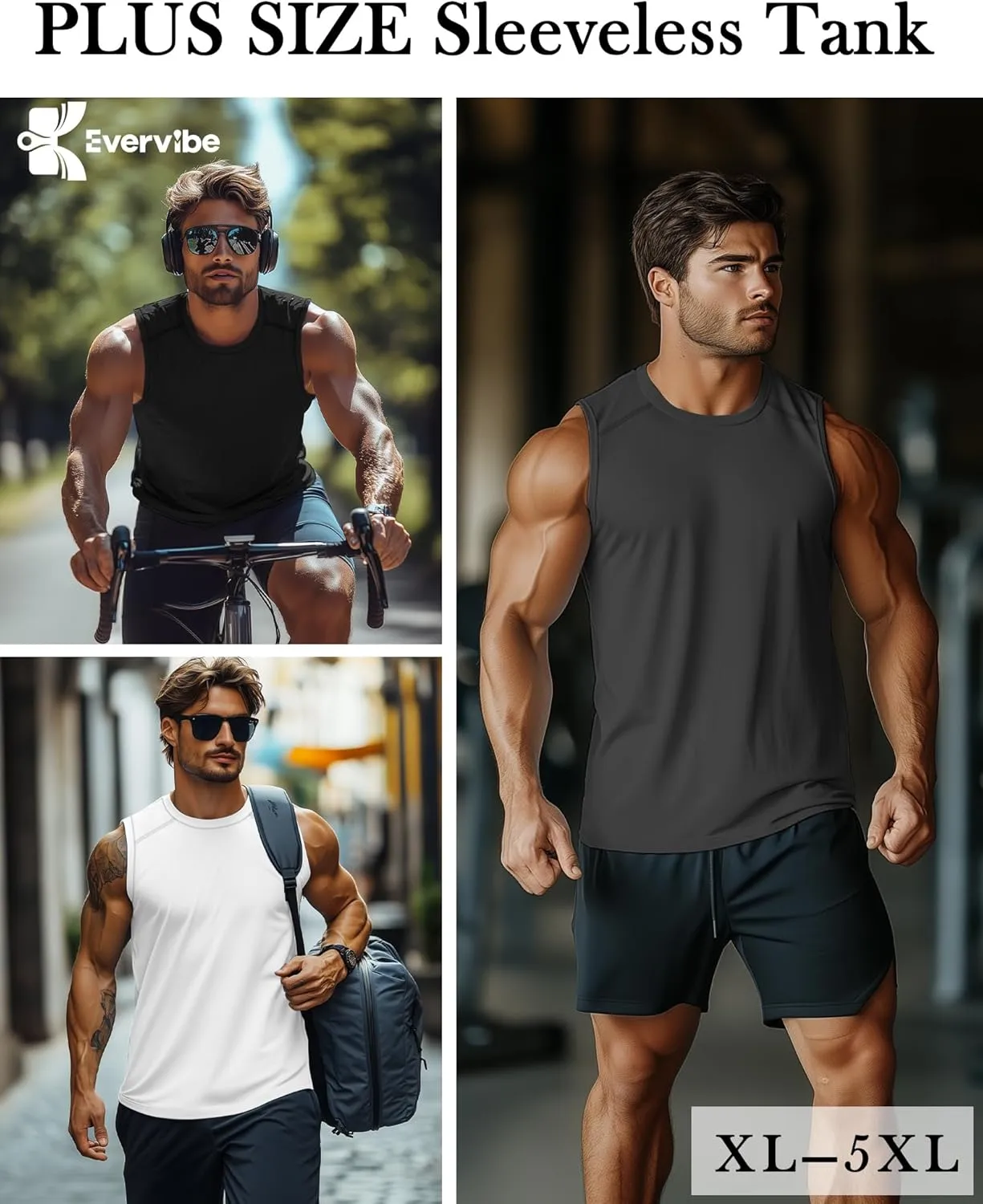 3 Pack Men's Big and Tall Tank Tops, Crewneck Sleeveless Tee Shirts Cotton Workout Swim Running Gym Muscle Shirts