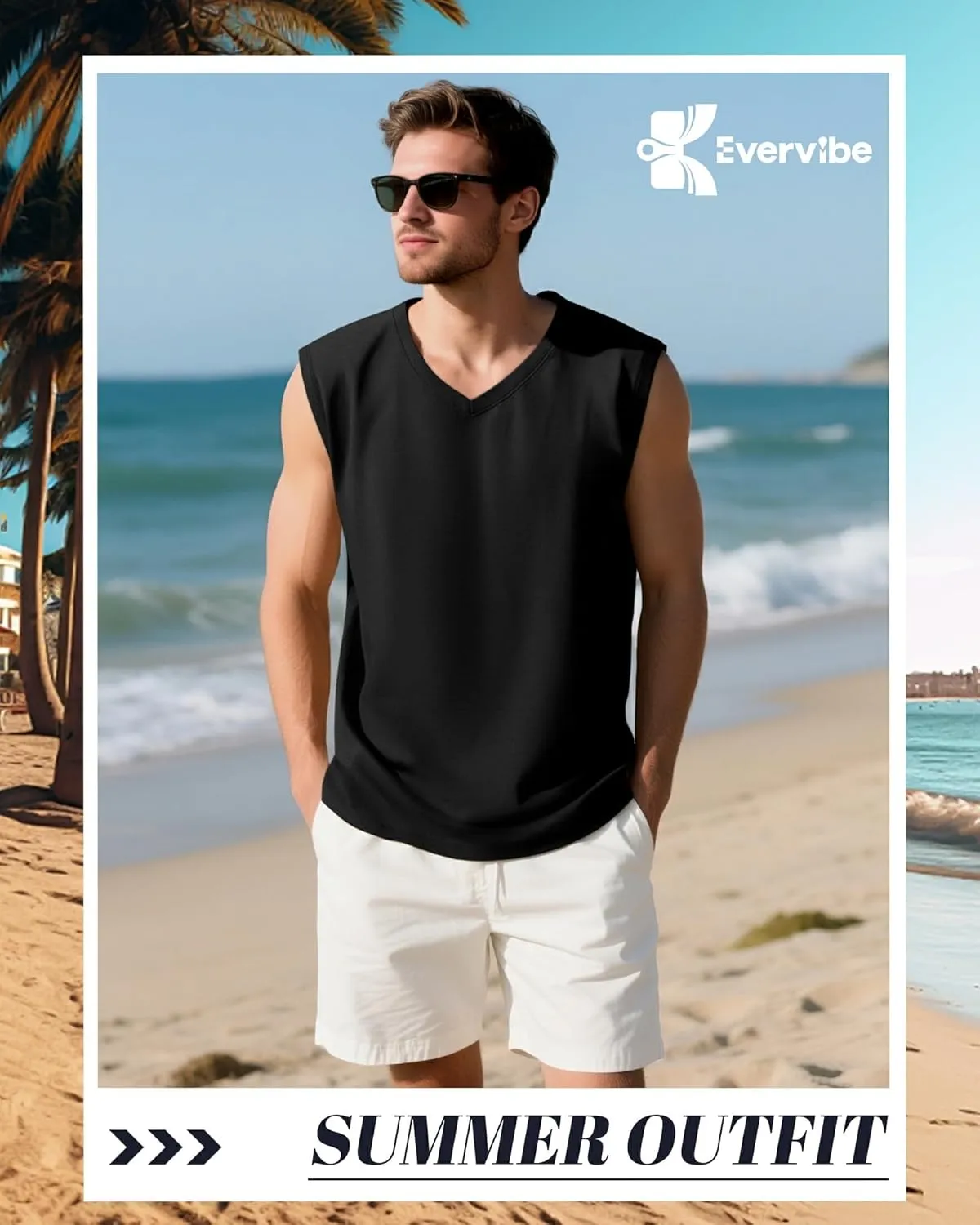 3 Pack Mens V Neck Tank Tops 95% Cotton Sleeveless Big and Tall Muscle Cut Off Shirts Gym Workout Tee