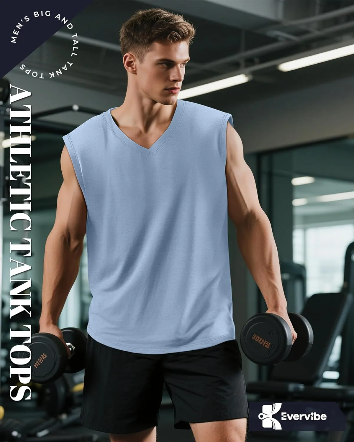 3 Pack Mens V Neck Tank Tops 95% Cotton Sleeveless Big and Tall Muscle Cut Off Shirts Gym Workout Tee