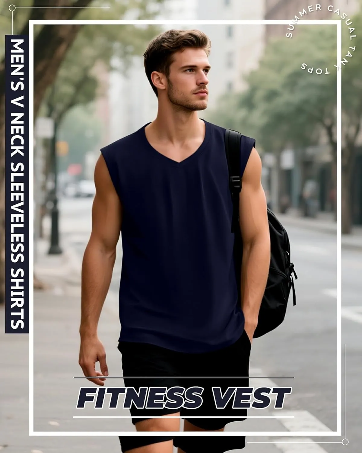 3 Pack Mens V Neck Tank Tops 95% Cotton Sleeveless Big and Tall Muscle Cut Off Shirts Gym Workout Tee