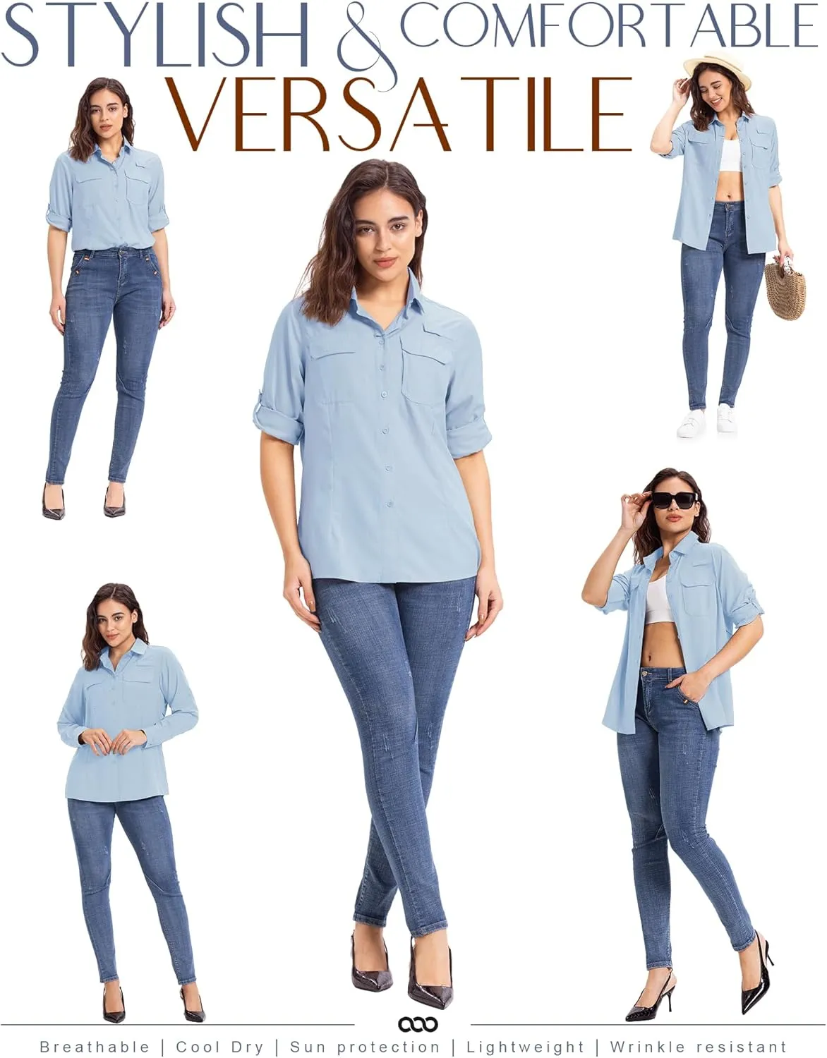 33,000ft Women's UPF 50  UV Long Sleeve Sun Protection Safari Shirts Quick Dry Outdoor Fishing Hiking Travel Shirt