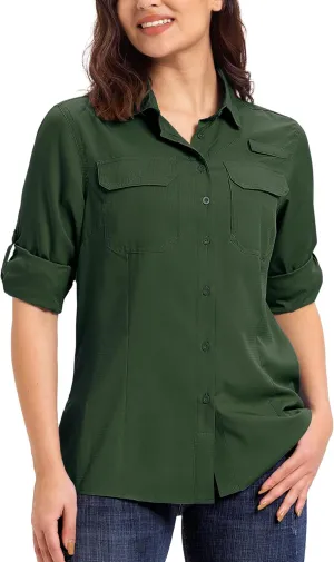 33,000ft Women's UPF 50  UV Long Sleeve Sun Protection Safari Shirts Quick Dry Outdoor Fishing Hiking Travel Shirt