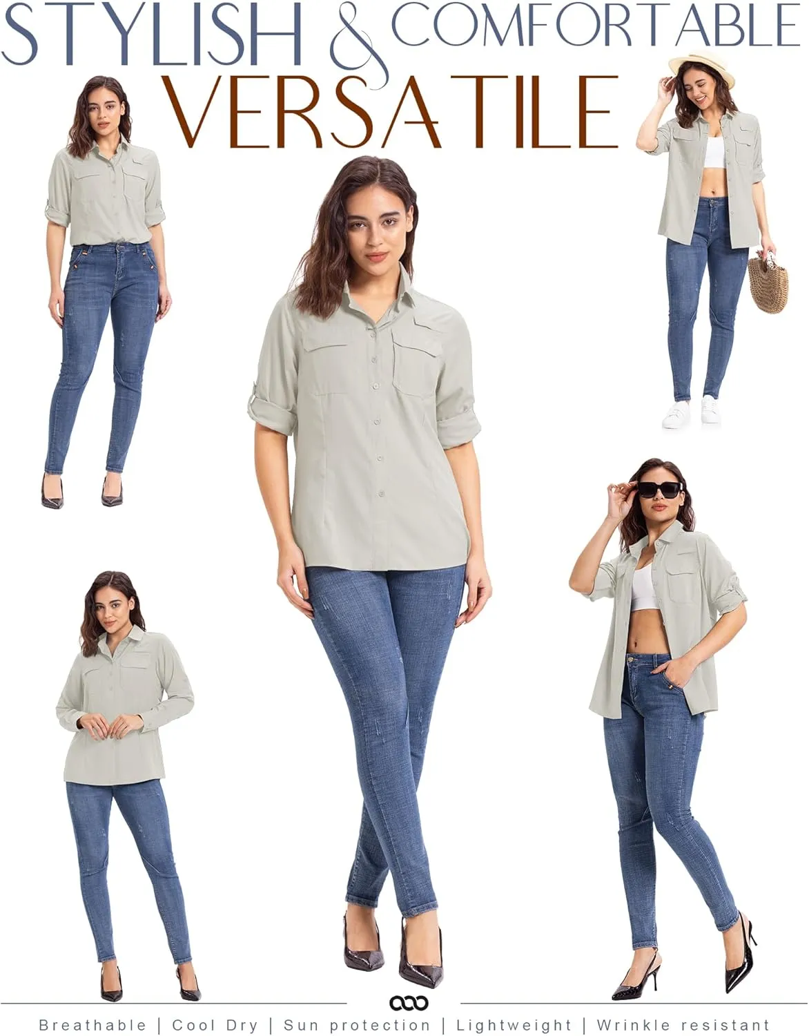 33,000ft Women's UPF 50  UV Long Sleeve Sun Protection Safari Shirts Quick Dry Outdoor Fishing Hiking Travel Shirt