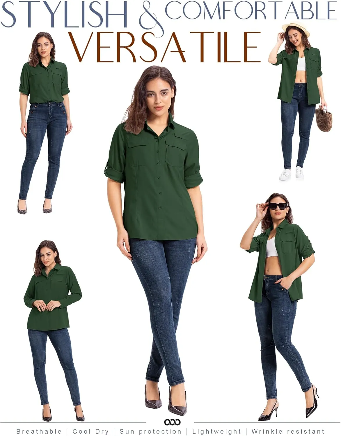 33,000ft Women's UPF 50  UV Long Sleeve Sun Protection Safari Shirts Quick Dry Outdoor Fishing Hiking Travel Shirt