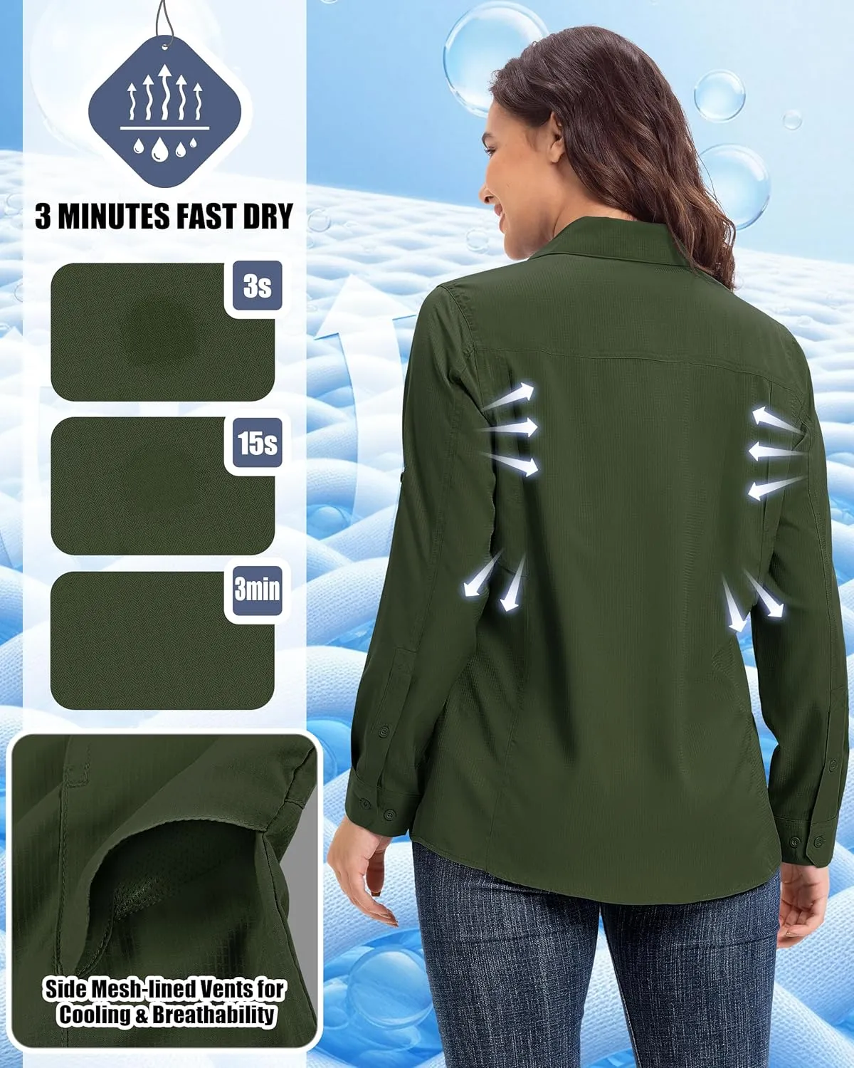 33,000ft Women's UPF 50  UV Long Sleeve Sun Protection Safari Shirts Quick Dry Outdoor Fishing Hiking Travel Shirt
