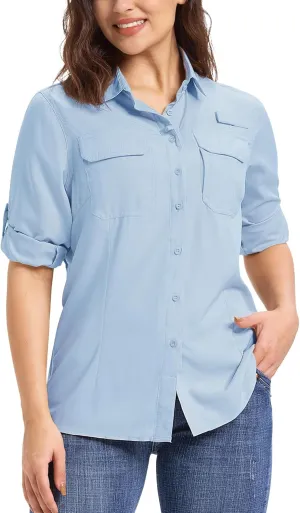 33,000ft Women's UPF 50  UV Long Sleeve Sun Protection Safari Shirts Quick Dry Outdoor Fishing Hiking Travel Shirt