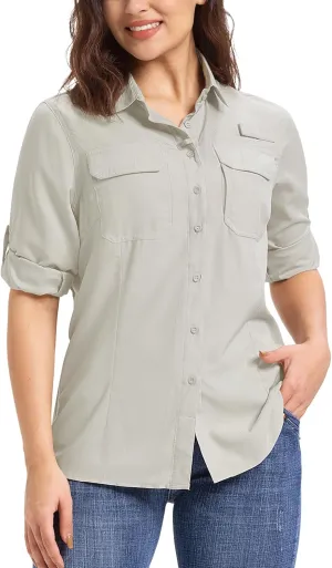 33,000ft Women's UPF 50  UV Long Sleeve Sun Protection Safari Shirts Quick Dry Outdoor Fishing Hiking Travel Shirt