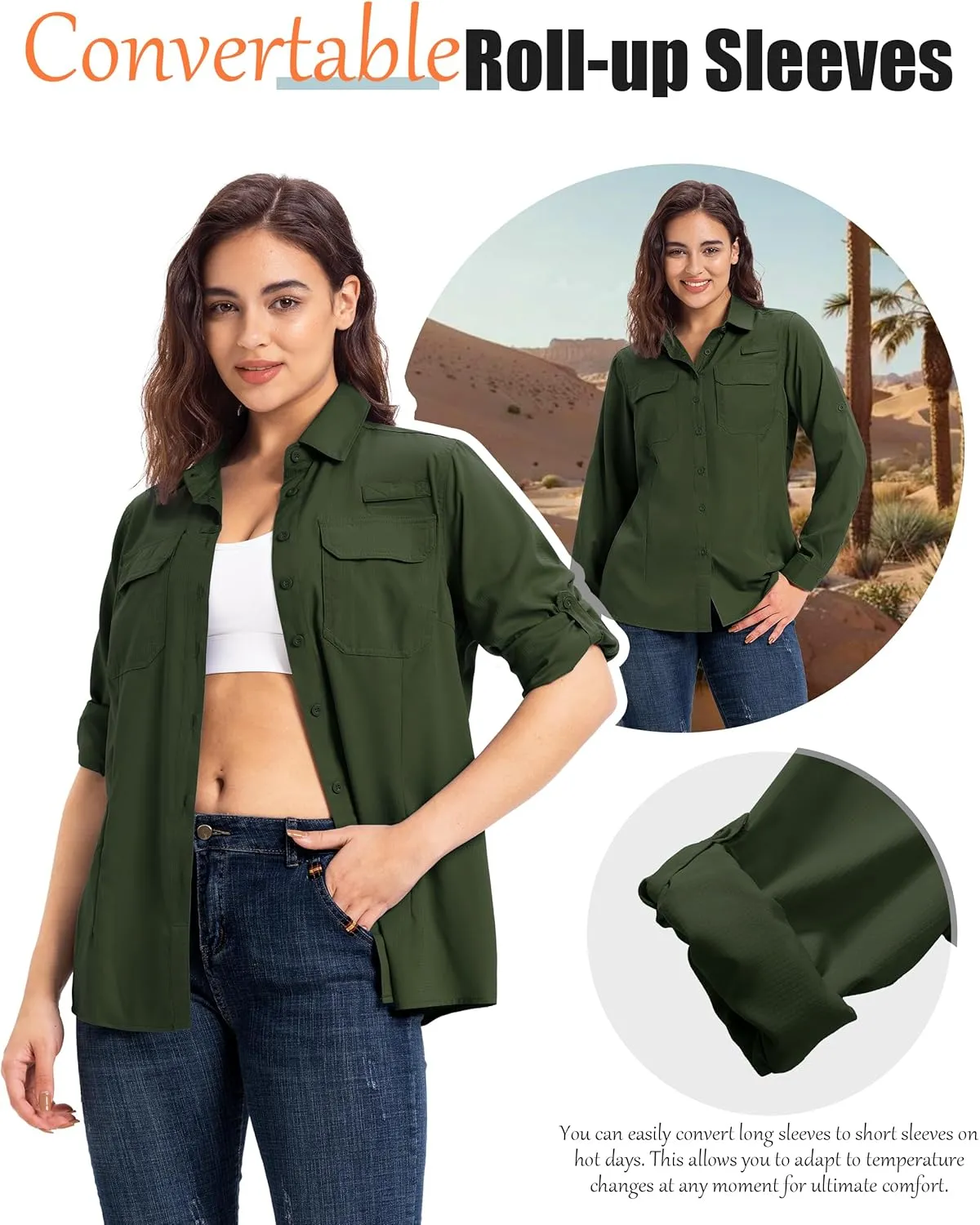 33,000ft Women's UPF 50  UV Long Sleeve Sun Protection Safari Shirts Quick Dry Outdoor Fishing Hiking Travel Shirt