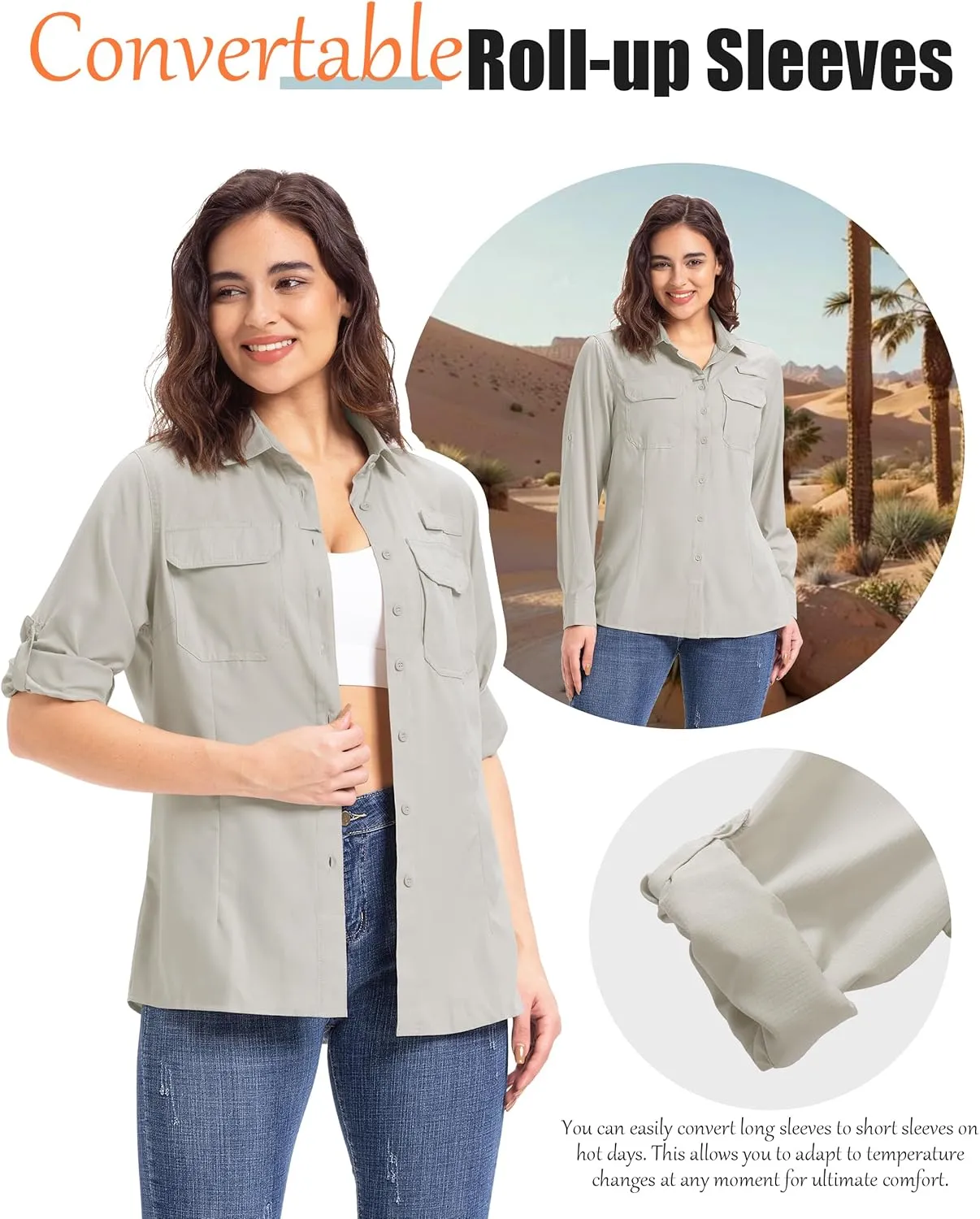 33,000ft Women's UPF 50  UV Long Sleeve Sun Protection Safari Shirts Quick Dry Outdoor Fishing Hiking Travel Shirt