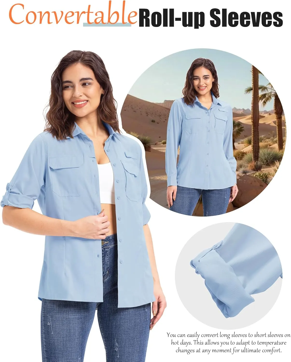 33,000ft Women's UPF 50  UV Long Sleeve Sun Protection Safari Shirts Quick Dry Outdoor Fishing Hiking Travel Shirt
