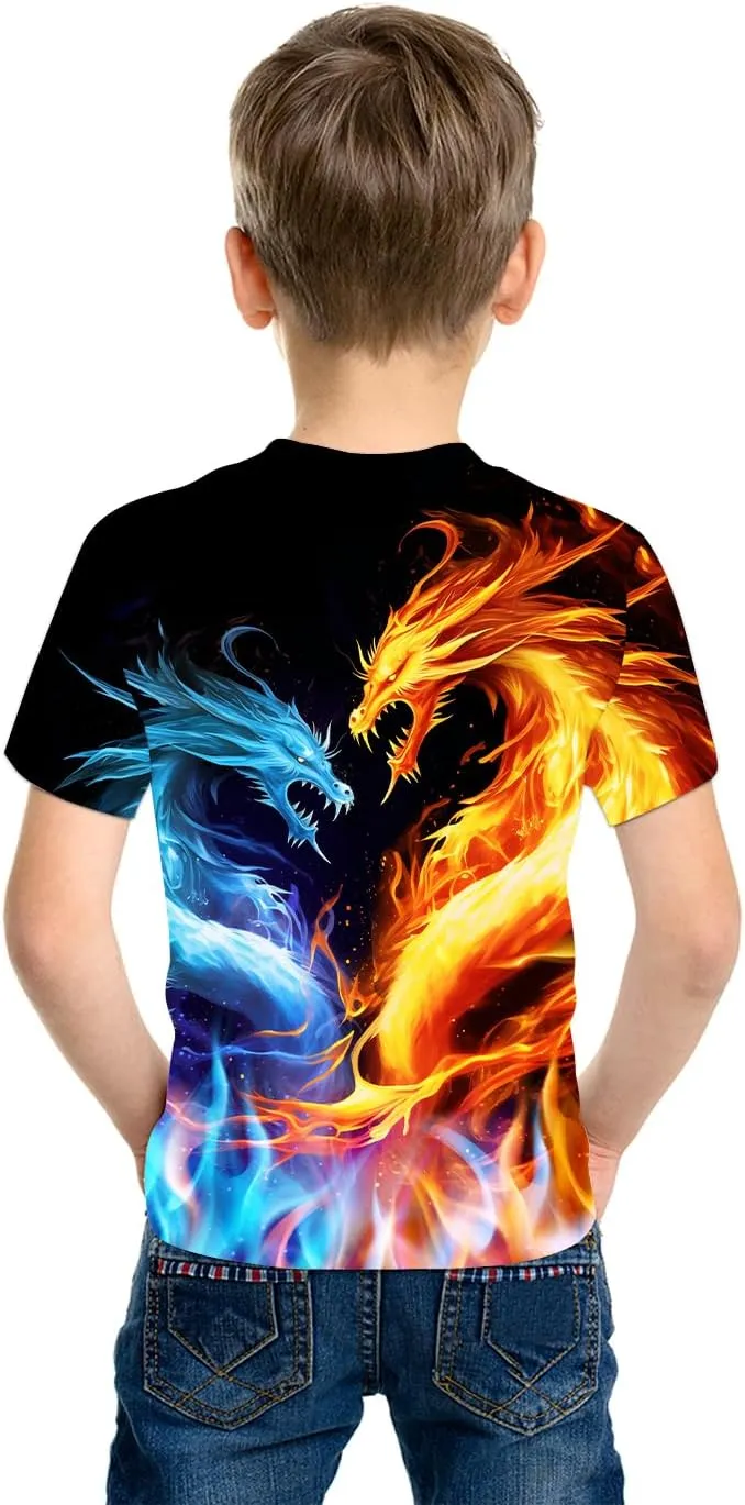 3D Graphic Kids T Shirt, Unisex Creative Print Crewneck Shirts, Boys Girls Short Sleeve Tees for 6-16 Years Teens