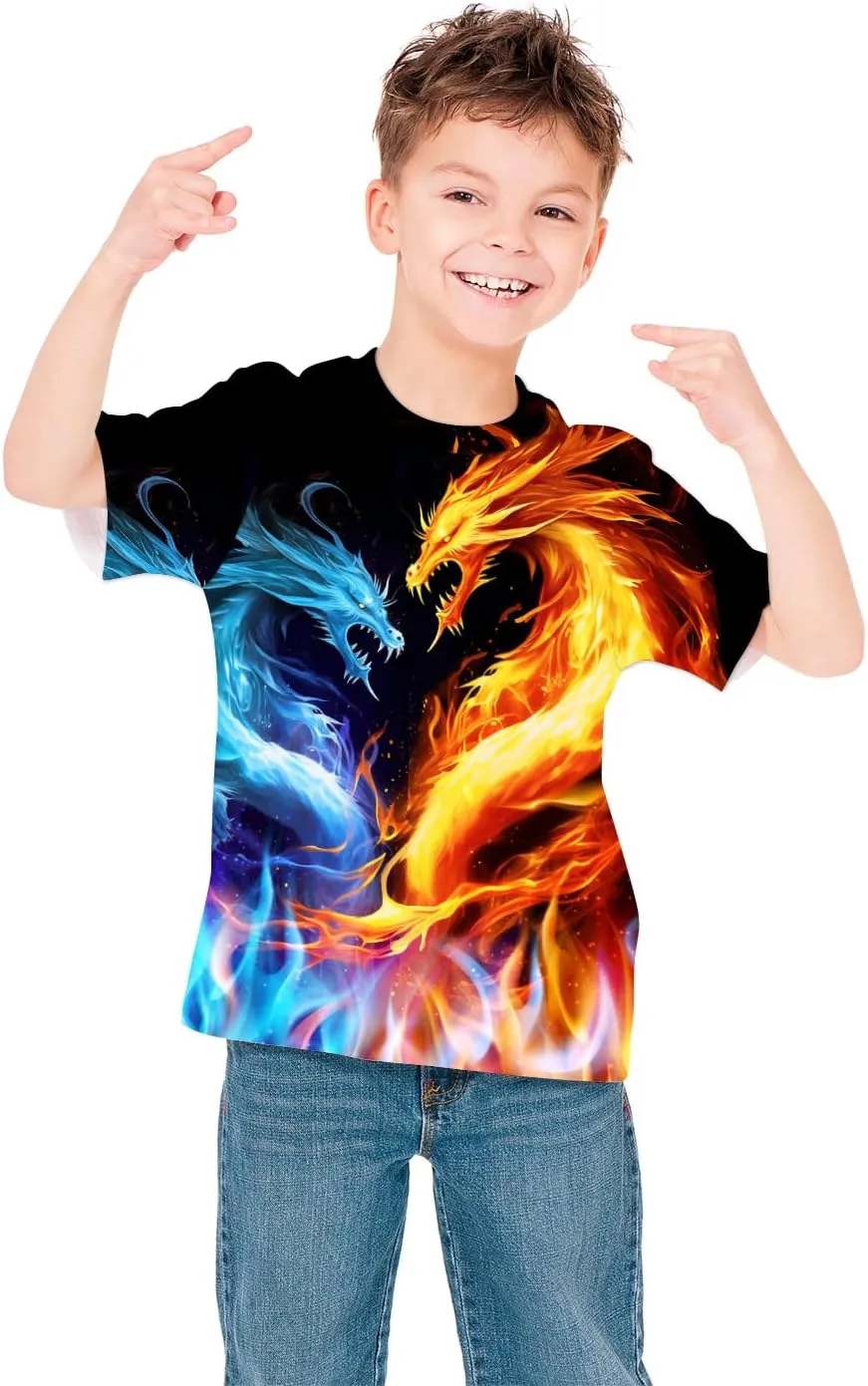 3D Graphic Kids T Shirt, Unisex Creative Print Crewneck Shirts, Boys Girls Short Sleeve Tees for 6-16 Years Teens