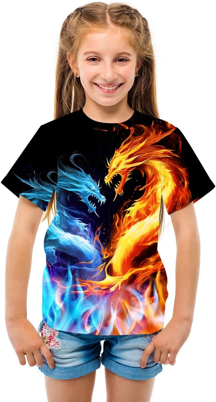 3D Graphic Kids T Shirt, Unisex Creative Print Crewneck Shirts, Boys Girls Short Sleeve Tees for 6-16 Years Teens