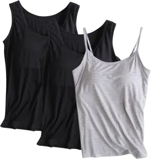 3PCS T-Shirt with Built-in Bra Women Workout Yoga Tank Tops Sleeveless Padded Bra Soft Comfy Camisole Athletic Shirts