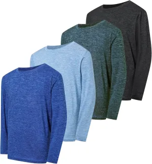 4 Pack Boys&Girls Athletic Quick Dry Long Sleeve Kids Performance Activewear T-Shirt for Youth