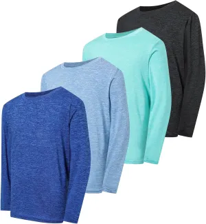 4 Pack Boys&Girls Athletic Quick Dry Long Sleeve Kids Performance Activewear T-Shirt for Youth