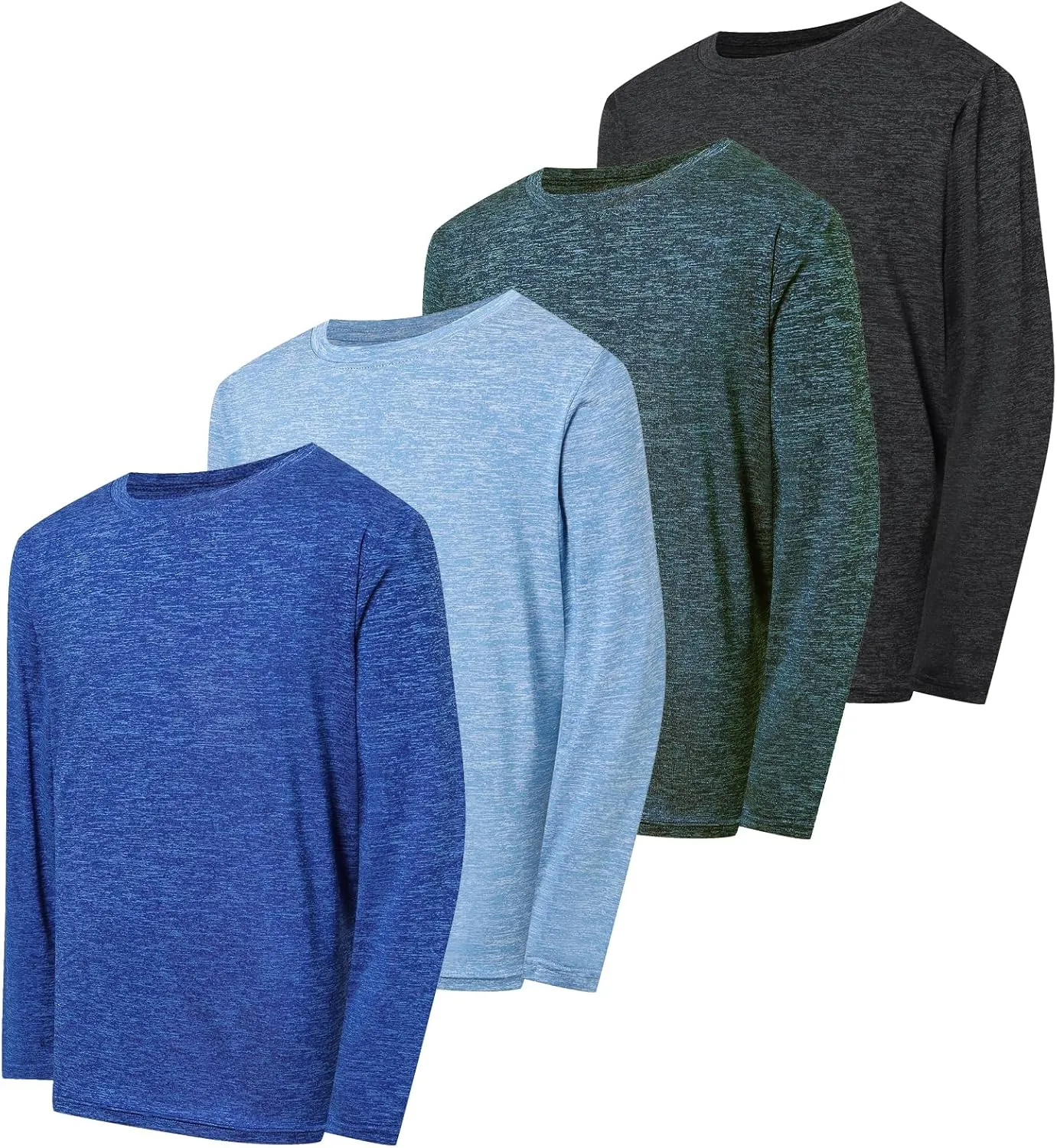 4 Pack Boys&Girls Athletic Quick Dry Long Sleeve Kids Performance Activewear T-Shirt for Youth