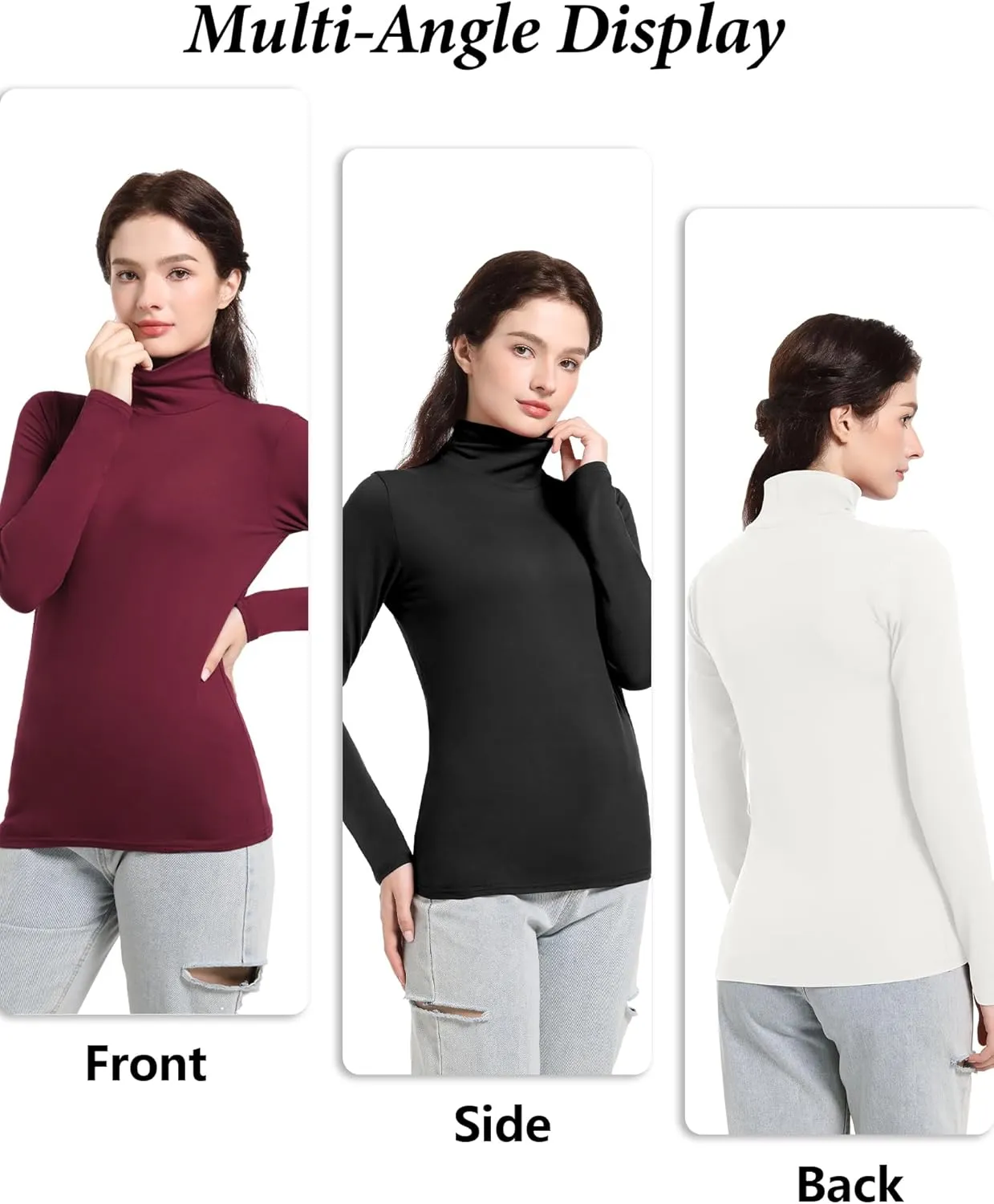 4 Pack Womens Turtle Neck Long Sleeve Shirts Fall Fashion Turtleneck Baselayer Undershirts Tops Underscrub