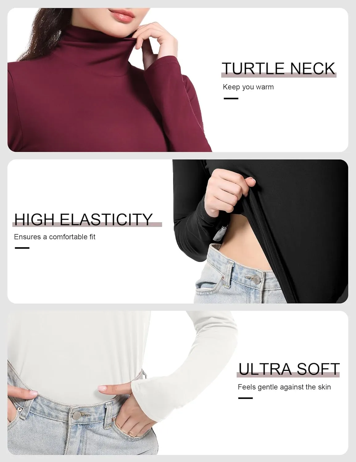 4 Pack Womens Turtle Neck Long Sleeve Shirts Fall Fashion Turtleneck Baselayer Undershirts Tops Underscrub