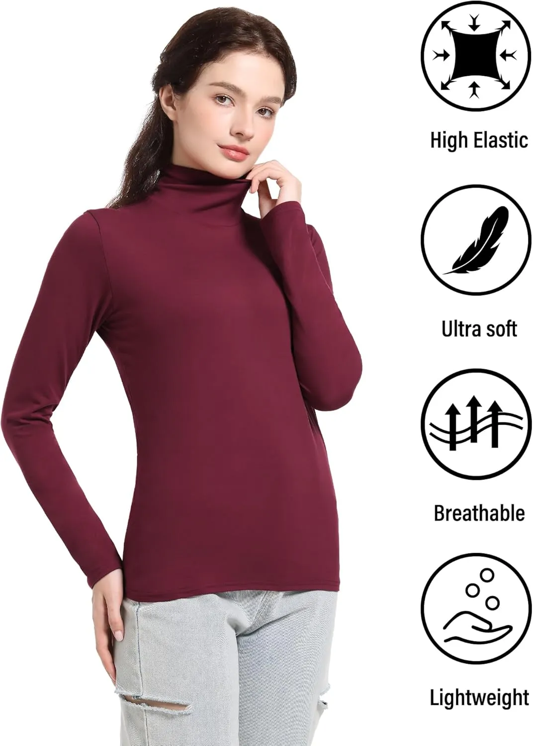 4 Pack Womens Turtle Neck Long Sleeve Shirts Fall Fashion Turtleneck Baselayer Undershirts Tops Underscrub