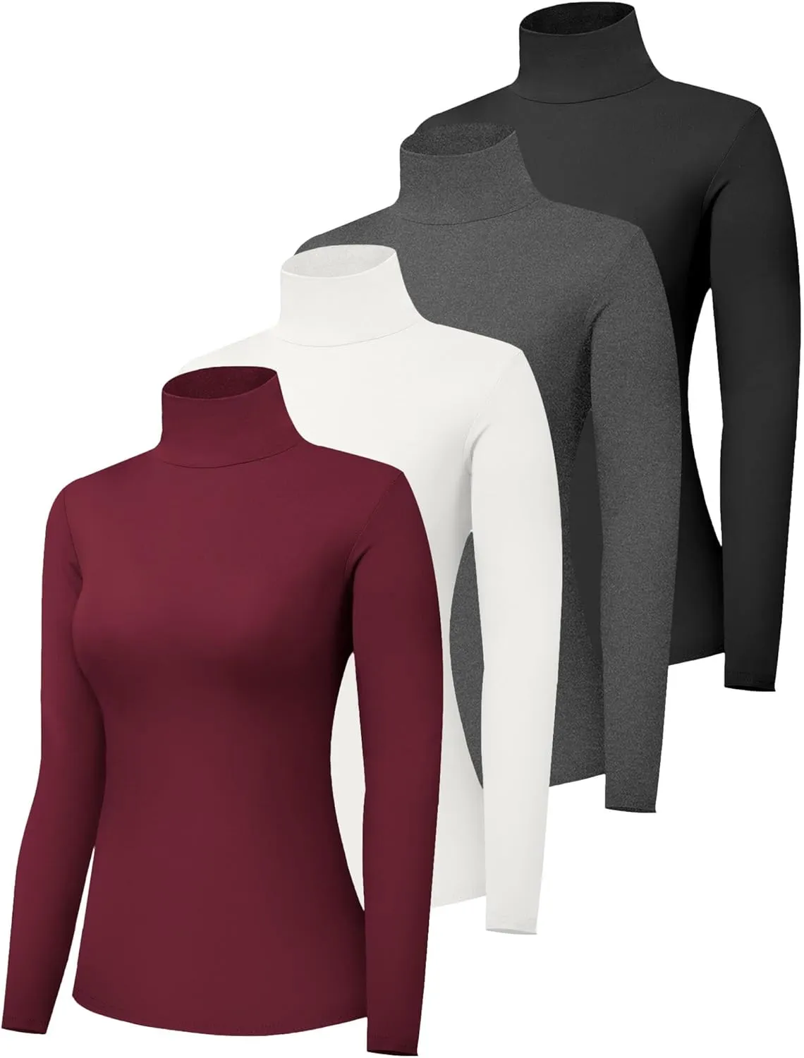 4 Pack Womens Turtle Neck Long Sleeve Shirts Fall Fashion Turtleneck Baselayer Undershirts Tops Underscrub