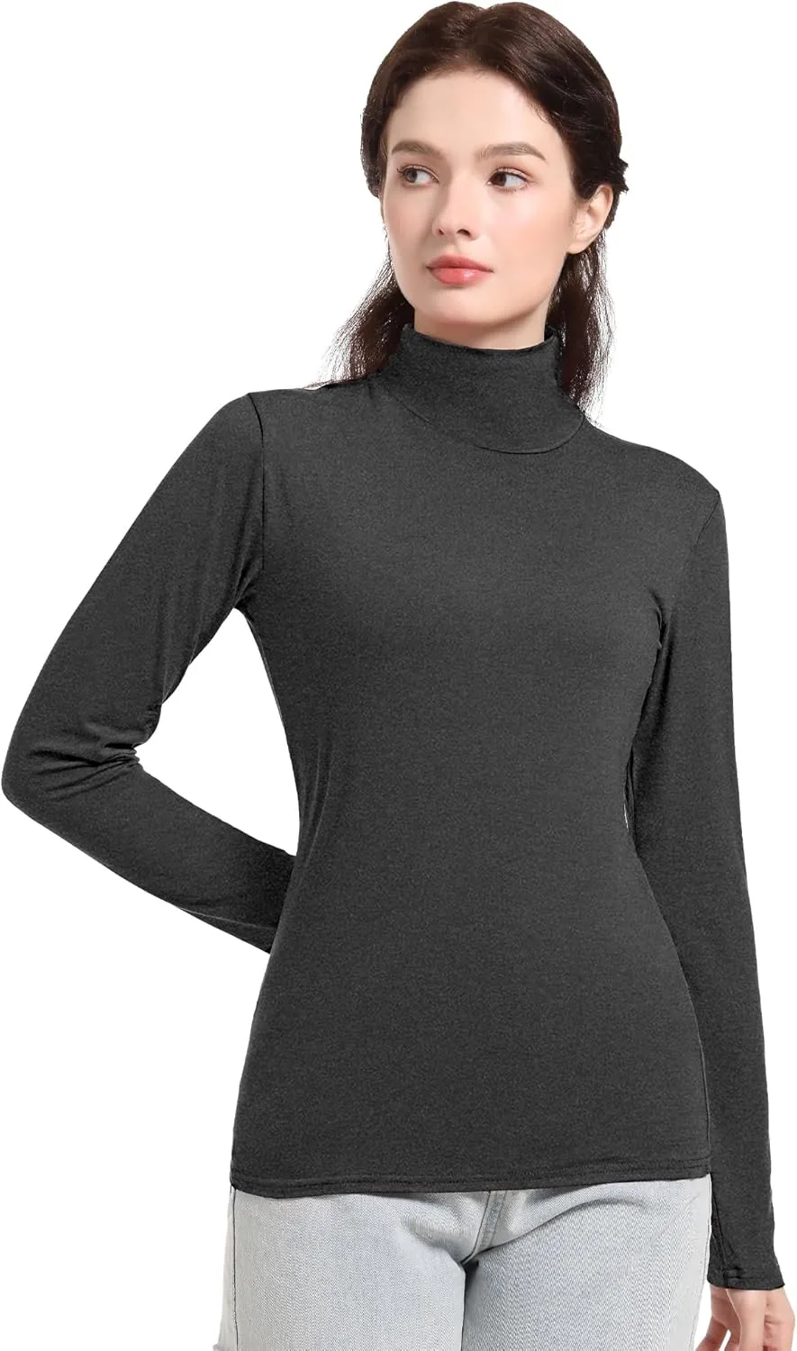 4 Pack Womens Turtle Neck Long Sleeve Shirts Fall Fashion Turtleneck Baselayer Undershirts Tops Underscrub