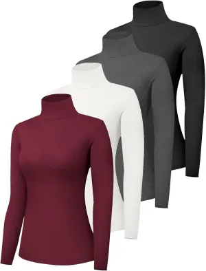 4 Pack Womens Turtle Neck Long Sleeve Shirts Fall Fashion Turtleneck Baselayer Undershirts Tops Underscrub