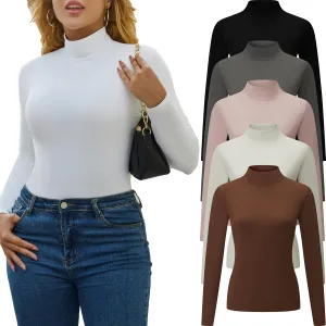 5 Piece Women's T-Shirts Turtleneck Long Sleeve Tops High Neck Fitted Layering Warm Base Fall Winter Basic Tees