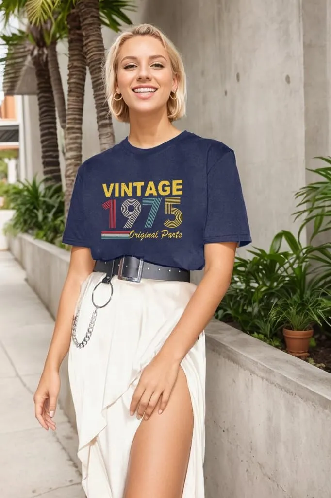 50th Birthday Gift for Women Vintage 1975 T Shirts Retro Graphic Birthday Shirt Casual Letter Print Short Sleeve Tee Tops