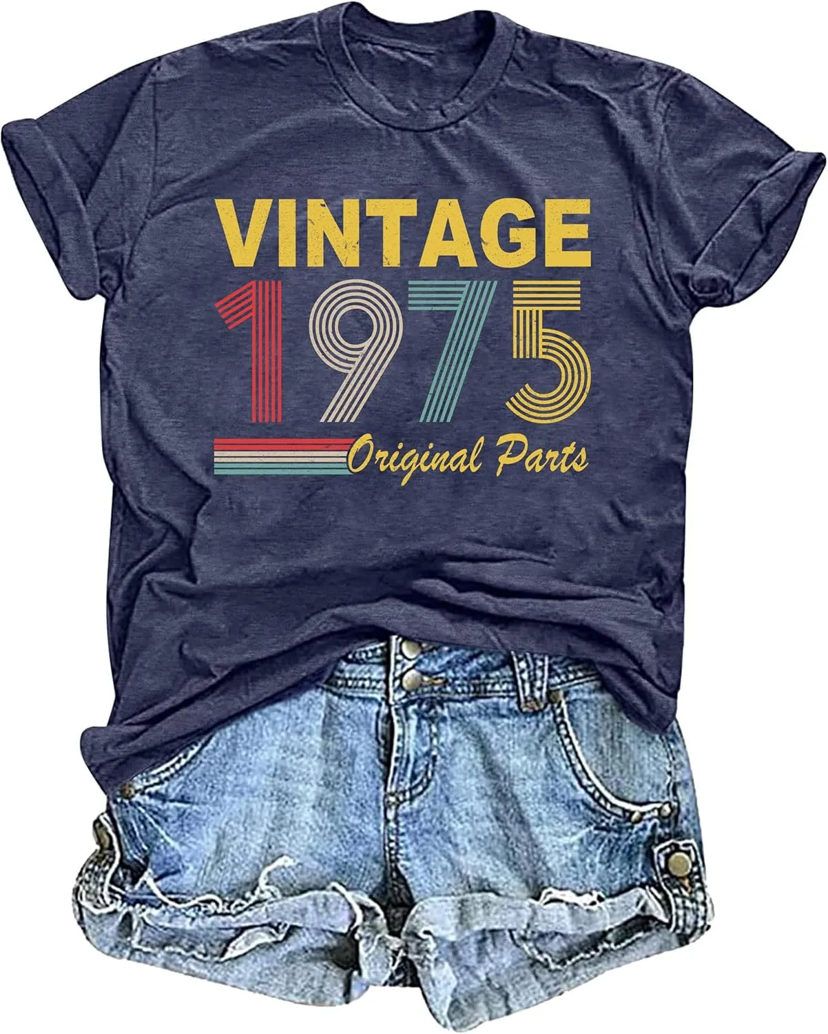 50th Birthday Gift for Women Vintage 1975 T Shirts Retro Graphic Birthday Shirt Casual Letter Print Short Sleeve Tee Tops