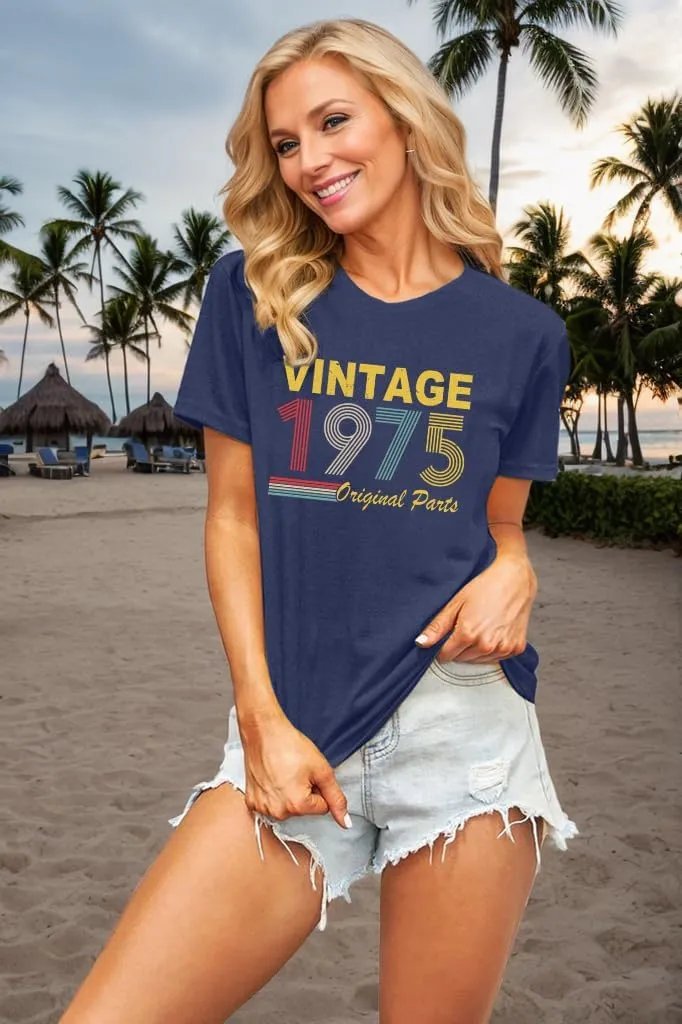 50th Birthday Gift for Women Vintage 1975 T Shirts Retro Graphic Birthday Shirt Casual Letter Print Short Sleeve Tee Tops