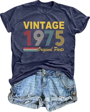 50th Birthday Gift for Women Vintage 1975 T Shirts Retro Graphic Birthday Shirt Casual Letter Print Short Sleeve Tee Tops
