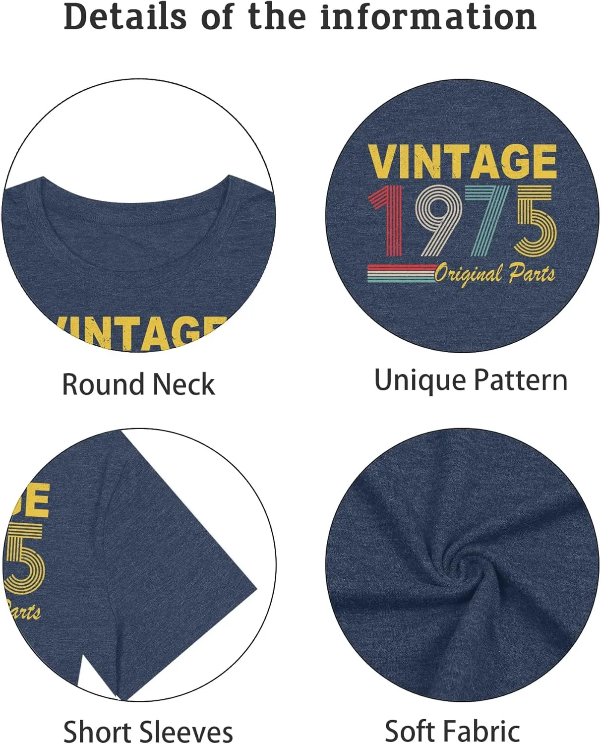 50th Birthday Gift for Women Vintage 1975 T Shirts Retro Graphic Birthday Shirt Casual Letter Print Short Sleeve Tee Tops
