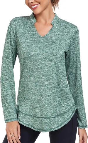 Absttith Women's Long Sleeve Workout Shirts Running Yoga Tops Athletic V Neck Sport Tee Side Split
