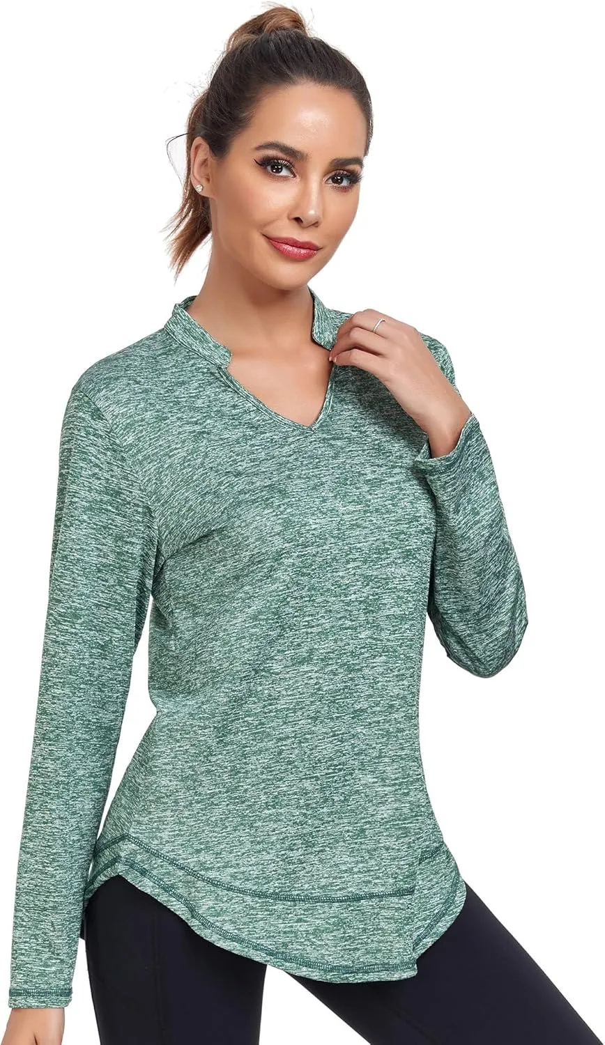 Absttith Women's Long Sleeve Workout Shirts Running Yoga Tops Athletic V Neck Sport Tee Side Split