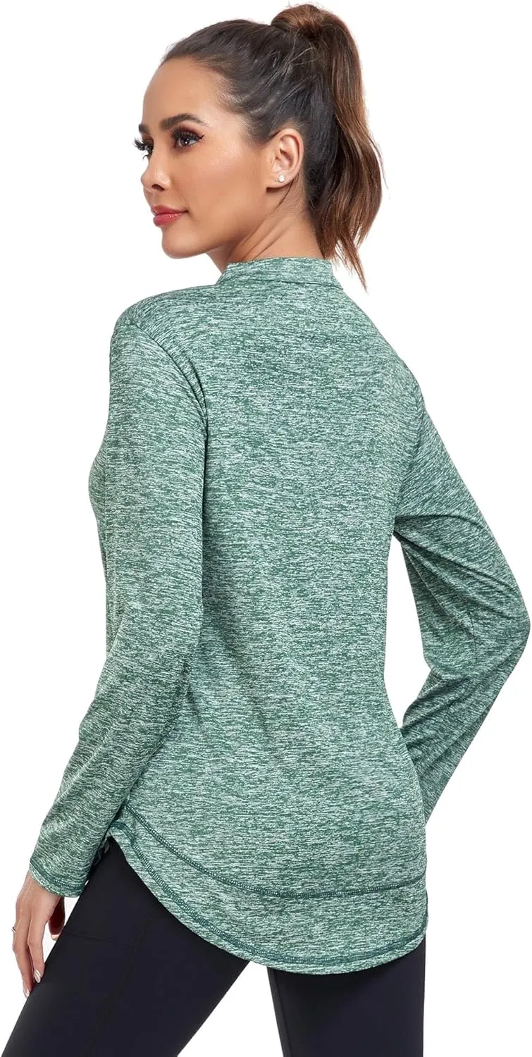 Absttith Women's Long Sleeve Workout Shirts Running Yoga Tops Athletic V Neck Sport Tee Side Split