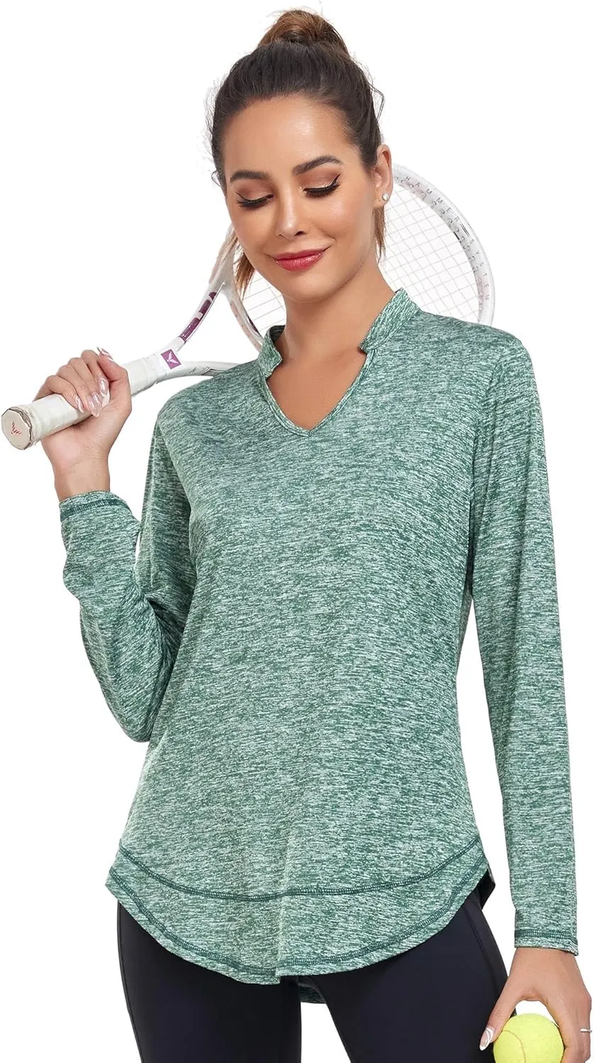 Absttith Women's Long Sleeve Workout Shirts Running Yoga Tops Athletic V Neck Sport Tee Side Split