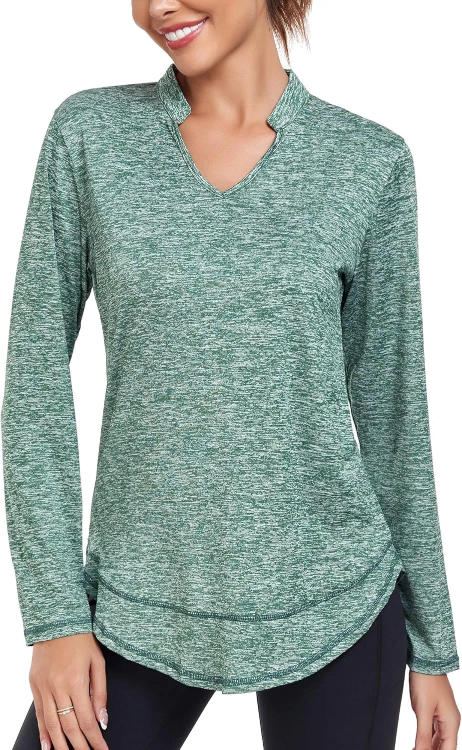 Absttith Women's Long Sleeve Workout Shirts Running Yoga Tops Athletic V Neck Sport Tee Side Split