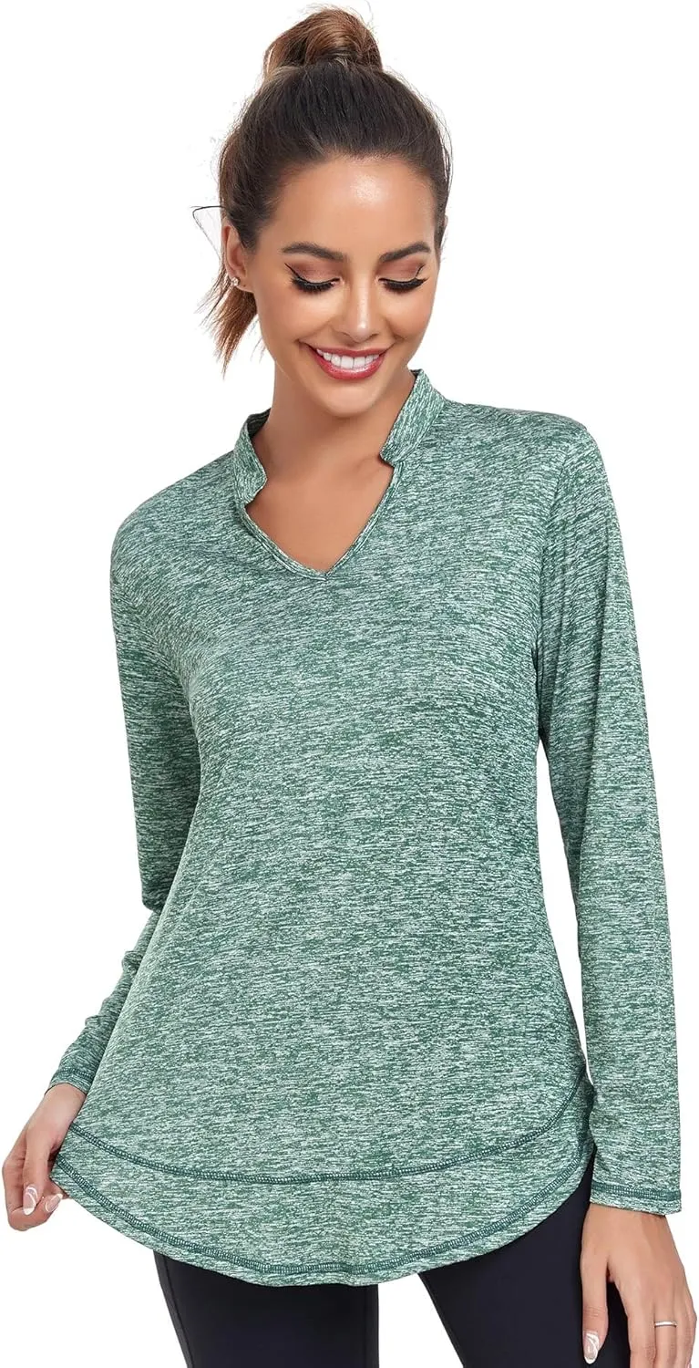 Absttith Women's Long Sleeve Workout Shirts Running Yoga Tops Athletic V Neck Sport Tee Side Split